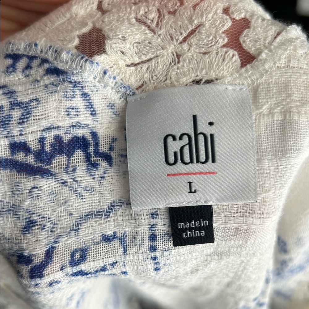 CABI Veranda Sleeveless Lace Trim Top With Drawstring Waist  Size Large - Picture 2 of 9